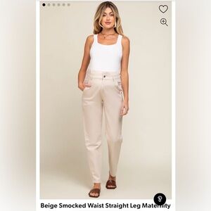 Pinkblush Beige Smocked-Waist Straight Leg Pants